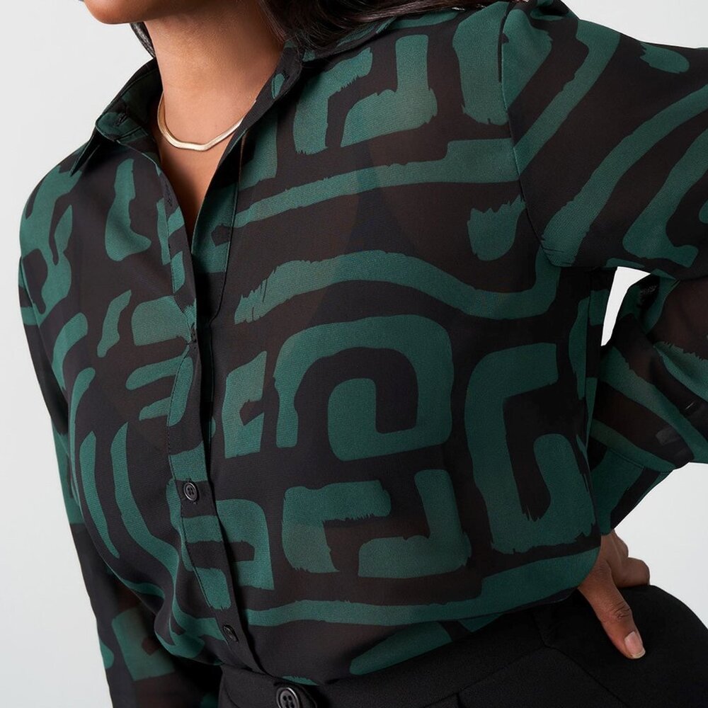 African Print Sheer Blouse